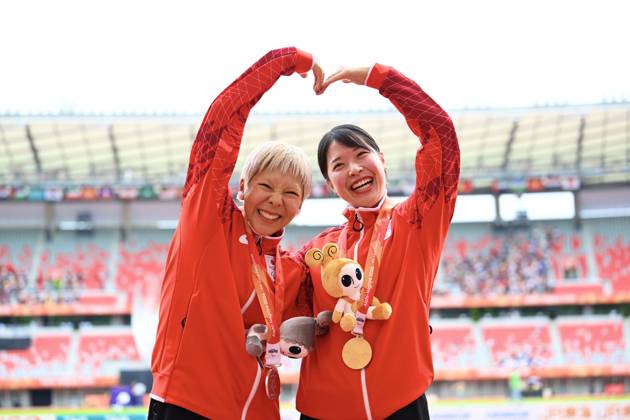 (L-R) Kaede Maegawa (JPN), Tomomi Tozawa (JPN), OCTOBER 20, 2026 - Para Athletics : Women s Long Jump T42 T44 T61 T62 T63 T64 award ceremony during the Asian Para Games Aichi-Nagoya 2026 at Nagoya City Mizuho Park Athletic Stadium in Aichi, Japan. Noxthirdxpartyxsales  aflo_357512303 KenjiroxMatsuox