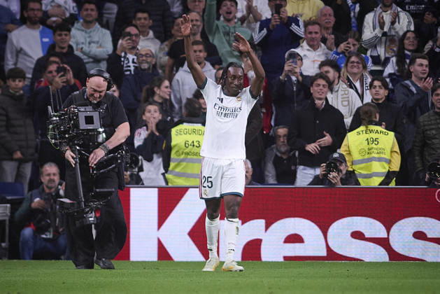 LaLiga - Real Madrid CF v Sevilla FC Real Madrid CF’s Yan Diomande celebrates a goal during La Liga match. October 18 ,2026. Photo by Ropero AlterPhotos ABACAPRESS.COM Madrid Madrid Spain Copyright: xRopero AlterPhotos ABACAx