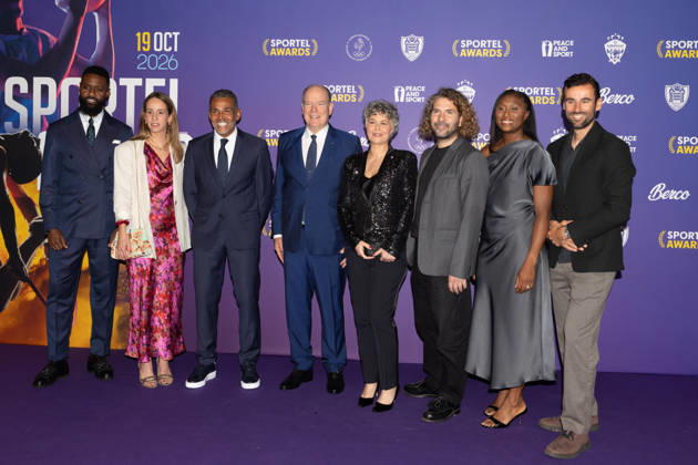 SPORTEL AWARDS MONACO 2026 Members Jury, Nicolas Nkoulou, Lisa Pou, Kilian Bron, H.S.H. Prince Albert II of Monaco, Catherine Steenkeste, Sonny Anderson, Julien Doucet and Siraba Dembele -Pavlovic attend Sportel Awards Ceremony on October 19, 2026 in Monte-Carlo, Monaco, Credit:thierry carpico Avalon Copyright: xthierryxcarpicox xAvalonx 1144985086