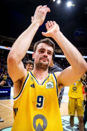Basketball Berlin, October 19, 2026; 2026–2027 Season; Netto BBL Cup Round of 16; Alba Berlin; BMA365; Bamberg Baskets; Quarterfinal Draw; Jonas Mattisseck; Alba Berlin, No. 09; Celebration