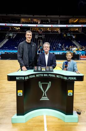 Basketball Berlin, October 19, 2026; 2026–2027 Season; Netto BBL Cup Round of 16; Alba Berlin; BMA365; Bamberg Baskets; Quarterfinal Draw; Patrick Femerling; Dr. Stefan Holz; Anett Sattler