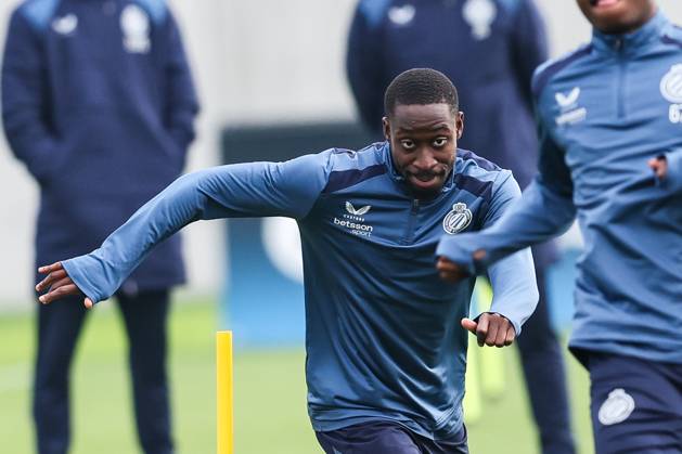 Club s Carlos Forbs is pictured in action during a training session of Belgian soccer team Club Brugge KV, Tuesday 20 October 2026 in Knokke-Heist. Club is preparing for the third game in the UEFA Champions League league phase against French team Racing Club de Lens tomorrow. BRUNOxFAHY  x190374305x