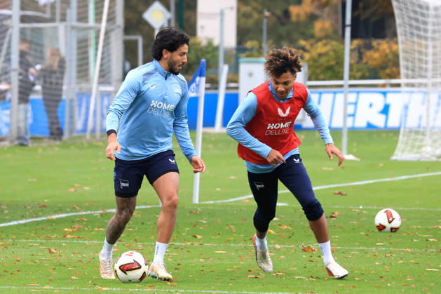 October 20, 2026, Germany, Soccer, 2. Bundesliga, 2026–2027 Season, Sportforum, Hertha BSC, Training: Oluwaseum Victor Adewumi (Hertha BSC Berlin 19), Kevin Sessa (Hertha BSC Berlin 8). DFB and DFL regulations prohibit any use of photographs as image sequences and or quasi-video. nordphoto GmbH, Engler, Berlin; Sportforum, Berlin, Germany Copyright: xNordphotox xEnglerx