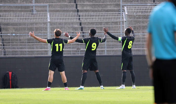 October 26, 2020 U19 VfB Stuttgart vs. U19 Atlético Madrid Germany, Stuttgart, October 20, 2026, Soccer, UEFA Youth League, 2026–2027 season, U19 VfB Stuttgart vs. U19 Atlético Madrid with Gabriel Obama; U19 Atlético Madrid celebrates goal 0–1 Obama