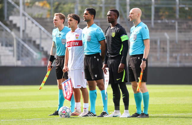 October 20, 2026, Stuttgart, U19 Champions League, 2026–2027 season, U19 Youth League: VfB Stuttgart vs. Atlético Madrid; from left: Massimo Di Benedetto (VfB), Taufyk Zanzi (Atlético)