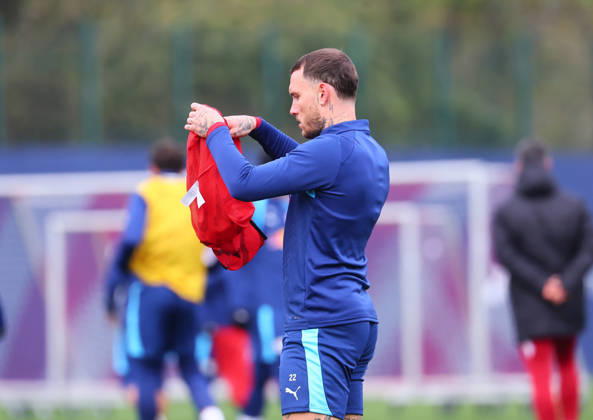 RB Leipzig Training: Champions League, Leipzig, October 20, 2026, RB Academy, UEFA Champions League, RB Leipzig s final training session the day before Real Madrid vs. RB Leipzig. Pictured: David Raum, No. 22, RB Leipzig, Picture Point