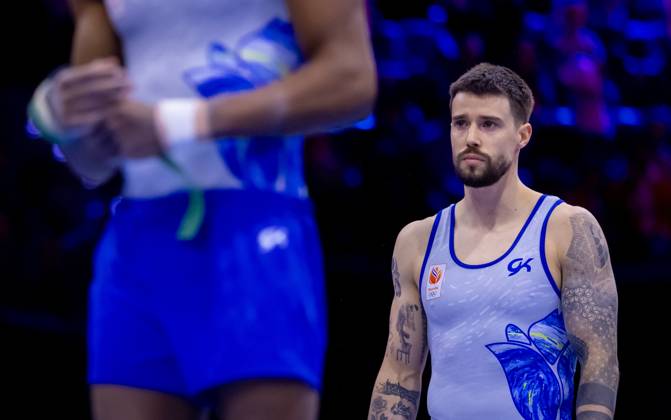 ROTTERDAM - Casimir Schmidt in action during the men s team final at the World Gymnastics Championships in Rotterdam Ahoy. IRIS VAN DEN BROEK ANP xVIxANPxSportx xxANPxIVx 573084060 originalFilename: 573084060.jpg