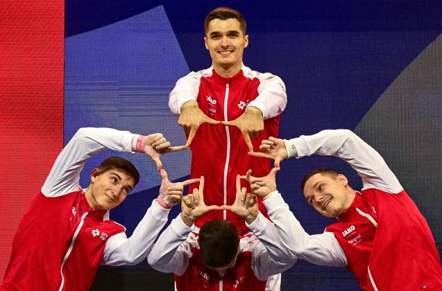Netherlands Artistic Gymnastics World Championships 9269144 20.10.2026 Switzerland s athletes perform before the men s team final of the 2026 World Artistic Gymnastics Championships in Rotterdam, the Netherlands. Alexey Filippov Sputnik Rotterdam Netherlands  Copyright: xAlexeyxFilippovx
