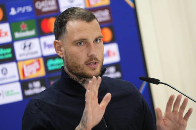 RB Leipzig s David Raum in press conference, PK, Pressekonferenz after raining session prior to the Champions League round 3 match against Real Madrid CF. October 20 2026. (20261020781)