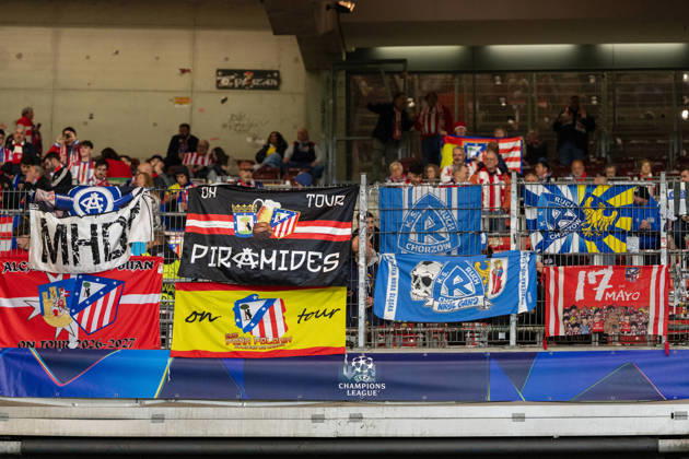 October 20, 2026, xjyhynx, Soccer, UEFA Champions League, VfB Stuttgart vs. Atlético Madrid, from left: Atlético Madrid fans banner in Stuttgart