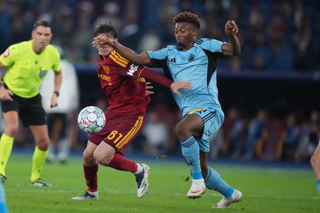Roma’s Niccolo Pisilli Slovan s Rahim Ibrahim during the UEFA Champions League Phase - Matchday 3 soccer match between AS Roma-Slovan Bratislava at the Rome s Olympic stadium, Italy - Tuesday October 20, 2026 - Soccer ( Photo by Alfredo Falcone LaPresse )  Copyright: xAlfredoxFalcone LaPressex