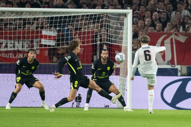 October 20, 2026, GER, Soccer, Men s, UEFA Champions League, 2026–2027 Season, Matchday 3, VfB Stuttgart vs. Atlético Madrid, Scoring chance, Shot on goal, Angelo Stiller (VfB Stuttgart), 06 Stuttgart MHP Arena, Baden-Württemberg, Germany Copyright: xNordphoto WolfgangxFrankx