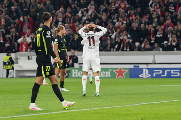October 20, 2026, xjyhynx, Soccer, UEFA Champions League, VfB Stuttgart vs. Atlético Madrid, Bilal El Khannouss 11 (left), VfB Stuttgart disappointed after missing a scoring opportunity, Stuttgart