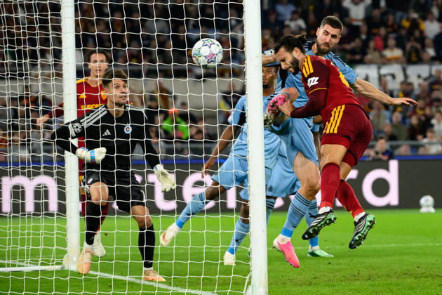 Mario Hermoso of AS Roma scores the goal of 1-0 during the UEFA Champions League 2026 2027 football match between AS Roma and Slovan Bratislava at Stadio Olimpico in Rome (Italy), October 20, 2026. AndreaxStaccioli