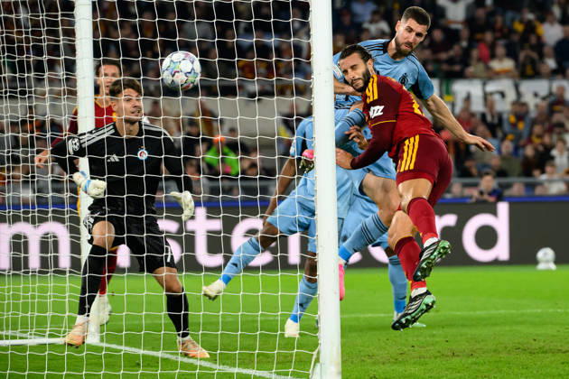 Mario Hermoso of AS Roma scores the goal of 1-0 during the UEFA Champions League 2026 2027 football match between AS Roma and Slovan Bratislava at Stadio Olimpico in Rome (Italy), October 20, 2026. AndreaxStaccioli