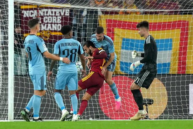 Mario Hermoso of AS Roma scores the goal of 1-0 during the UEFA Champions League 2026 2027 football match between AS Roma and Slovan Bratislava at Stadio Olimpico in Rome (Italy), October 20, 2026. antoniettaxbaldassarre