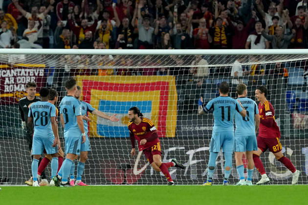 Mario Hermoso of AS Roma scores the goal of 1-0 during the UEFA Champions League 2026 2027 football match between AS Roma and Slovan Bratislava at Stadio Olimpico in Rome (Italy), October 20, 2026. antoniettaxbaldassarre