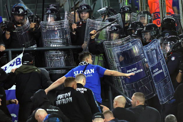 Football, Champions League, AS Roma v Slovan Bratislava, serious disturbances