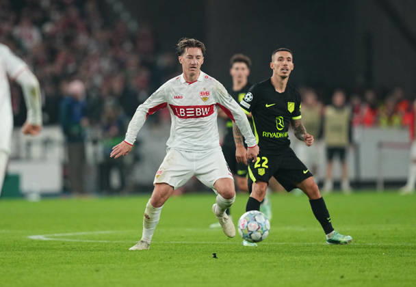 Angelo Stiller of VfB Stuttgart during the match between VfB Stuttgart and Atlético Madrid in the group stage of the UEFA Champions League at MHPArena in Stuttgart, Germany, on October 20, 2026. DeFodi Images