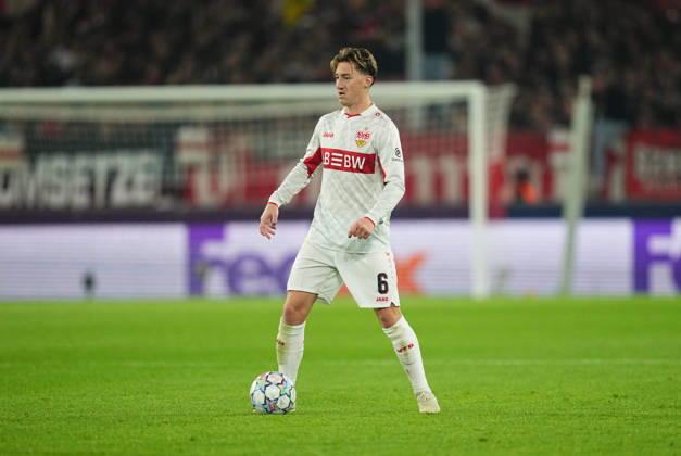 Angelo Stiller of VfB Stuttgart during the match between VfB Stuttgart and Atlético Madrid in the group stage of the UEFA Champions League at MHPArena in Stuttgart, Germany, on October 20, 2026. DeFodi Images