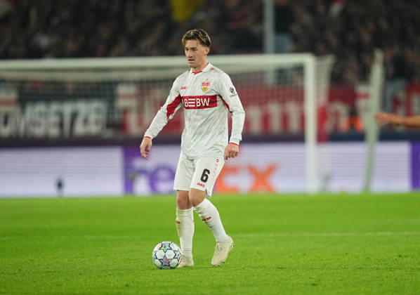 Angelo Stiller of VfB Stuttgart during the match between VfB Stuttgart and Atlético Madrid in the group stage of the UEFA Champions League at MHPArena in Stuttgart, Germany, on October 20, 2026. DeFodi Images
