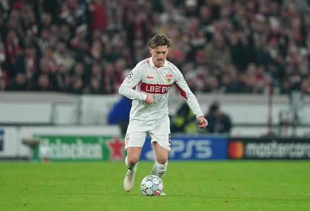 Angelo Stiller of VfB Stuttgart during the match between VfB Stuttgart and Atlético Madrid in the group stage of the UEFA Champions League at MHPArena in Stuttgart, Germany, on October 20, 2026. DeFodi Images