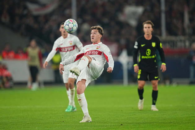 Angelo Stiller of VfB Stuttgart during the match between VfB Stuttgart and Atlético Madrid in the group stage of the UEFA Champions League at MHPArena in Stuttgart, Germany, on October 20, 2026. DeFodi Images