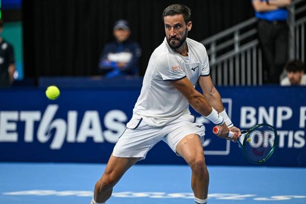 Damir Dzumhur of Bosnia and Herzegovina pictured in action during the European Open ATP, Tennis Herren tennis tournament in Brussels, on 21 October. This year s edition of the tournament is taking place from 17 to 25 October DAVIDxPINTENS  x190475684x