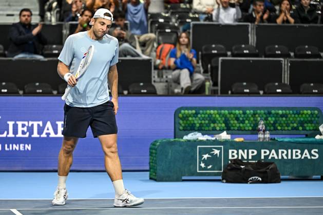 Tallon Griekspoor of the Netherlands celebrate after winning during the European Open ATP, Tennis Herren tennis tournament in Brussels, on 21 October. This year s edition of the tournament is taking place from 17 to 25 October DAVIDxPINTENS  x190497893x