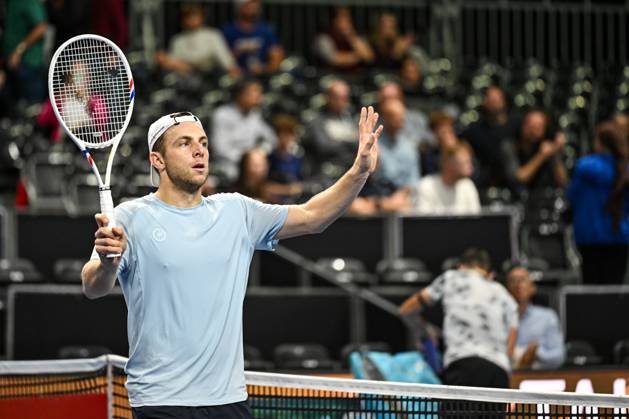 Tallon Griekspoor of the Netherlands celebrate after winning during the European Open ATP, Tennis Herren tennis tournament in Brussels, on 21 October. This year s edition of the tournament is taking place from 17 to 25 October DAVIDxPINTENS  x190497926x