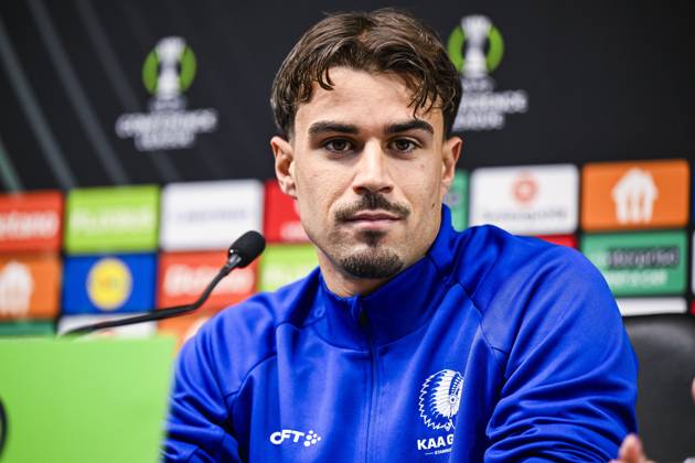 Tiago Araujo of KAA Gent pictured during a press conference, PK, Pressekonferenz of Belgian soccer team KAA Gent, Wednesday 21 October 2026 in Braga, Portugal. The team is preparing for the second match of the UEFA Conference League league phase against Portuguese SC Braga tomorrow. TOM GOYVAERTS TomxGoyvaerts  x190514913x
