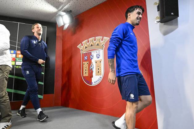 SC Braga v KAA Gent - UEFA Conference League Media Activities 21 10 2026 BRAGA, PORTUGAL - OCTOBER 21 : De Mil Rik head coach of KAA Gent and Tiago Alves Araujo Felipe defender of KAA Gent speaking with the media during a pre-match press conference, PK, Pressekonferenz ahead of the UEFA Conference League 2026 27 League Phase matchday 2 match between SC Braga and KAA Gent on October 21, 2026 in Braga, Portugal, 21 10 2026 Braga Portugal  Copyright: xNicoxVereeckenx