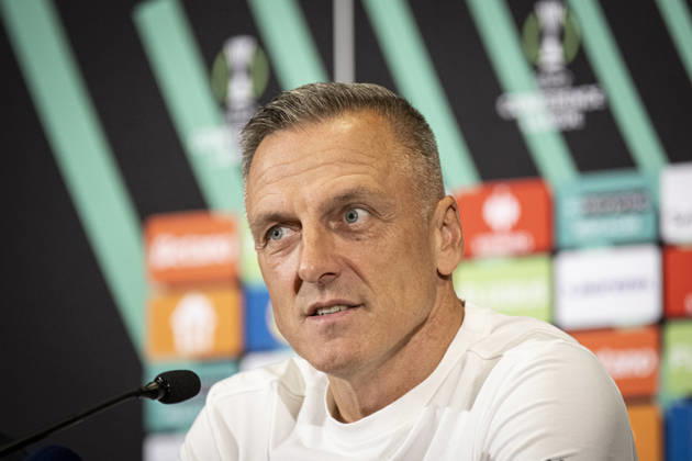 Coach of FK Jablonec Lubos Kozel speaks during the press conference, PK, Pressekonferenz prior to the Football Conference League 2nd round match FK Jablonec vs Brighton in Jablonec nad Nisou, Czech Republic, October 21, 2026. (CTKxPhoto RadekxPetrasek) CTKPhotoP2026102107243  CTKPhotoP2026102107243
