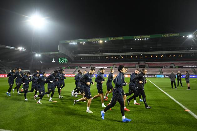 FC Midtjylland v Sint-Truidense VV - UEFA Conference League Media Activities 21 10 2026 HERNING, DENMARK - OCTOBER 21 : players of STVV pictured during a training session ahead of the UEFA Conference League 2026 27 League Phase matchday 2 match between FC Midtjylland and Sint-Truidense VV on October 21, 2026 in Herning, Denmark, 21 10 2026 Herning Denmark  Copyright: xTomasxSiskx