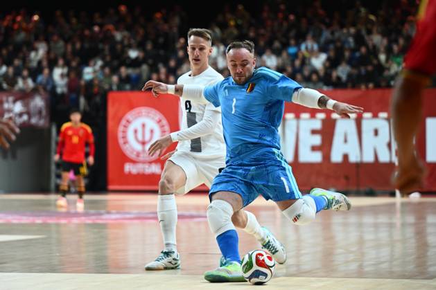 Belgium vs Slovenia - FIFA Futsal World Cup 2028 Main Round Group Phase ANTWERPEN, BELGIUM - OCTOBER 21 : Vrancken Dries goalkeeper of Red Devils Futsal scores a goal during the FIFA Futsal World up 2028 main round group phase at the Lotto Arena on October 21, 2026 in Antwerpen, Belgium, 21 10 2026 Antwerpen Belgium  Copyright: xGvgx