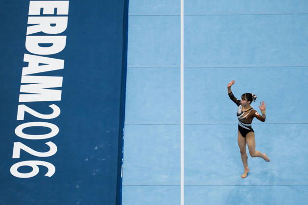 2026 Artistic Gymnastics World Championships, Day 5, Women’s Team Final, October 21, 2026: Aiko Sugihara of Japan competes in the floor exercise during the women’s team final on day five of the 2026 Artistic Gymnastics World Championships on October 21, 2026 in Rotterdam. Photo by Joel Marklund, BILDBYRÅN, code JM JM0863 bbeng artistic gymnastics artistic gymnastics gymnastics world championships world championships artistic gymnastics world championships final team final women’s team final  Copyright: JOELxMARKLUND BB261021JM018