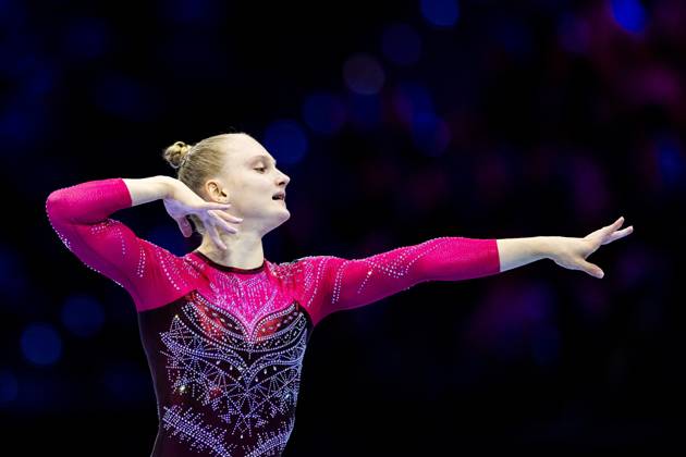 ROTTERDAM - Aleksandra Anufrieva (WG2) during the team final at the World Gymnastics Championships in Rotterdam Ahoy. IRIS VAN DEN BROEK ANP xVIxANPxSportx xxANPxIVx 573187040 originalFilename: 573187040.jpg