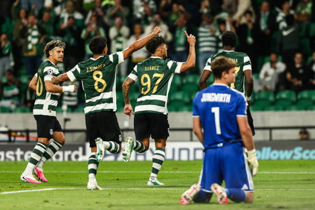 Sporting CP v LASK Linz. UEFA Champions League. Matchday 3. Luis Suarez of Sporting CP celebrating after scoring the 1-0 during the UEFA Champions League match between Sporting CP Portugal and LASK Linz played at Jose Alvalade Stadium on October 21, 2026 in Lisboa, Portugal. kpng Copyright: xSandroxAlemaox xPRESSINPHOTOx SA_2627_SPO_LAN_015