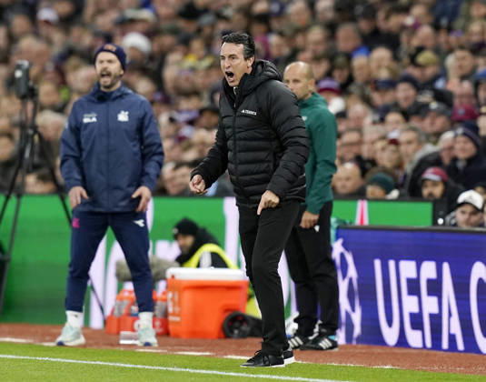 Birmingham, England, 21st October 2026. Unai Emery head coach of Aston Villa during the Aston Villa vs Viking FK UEFA Champions League match at Villa Park, Birmingham. Picture credit should read: Andrew Yates Sportimage EDITORIAL USE ONLY. No use with unauthorised audio, video, data, fixture lists, club league logos or live services. Online in-match use limited to 120 images, no video emulation. No use in betting, games or single club league player publications. SPI_019_AY_Villa_Viking SPI-5091-0020
