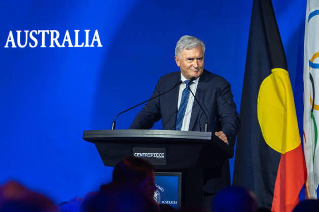 Olympic Games, Olympische Spiele, Olympia, OS ANNIVERSARY DINNER, President of the Australian Olympic Committee Ian Chesterman speaks at the 1956 Olympic Games 70th Anniversary Celebrations, in Melbourne, Wednesday, October 21, 2026. ( NO ARCHIVING MELBOURNE VICTORIA Australia  Copyright: xJayxKoglerx 20261022120961906967