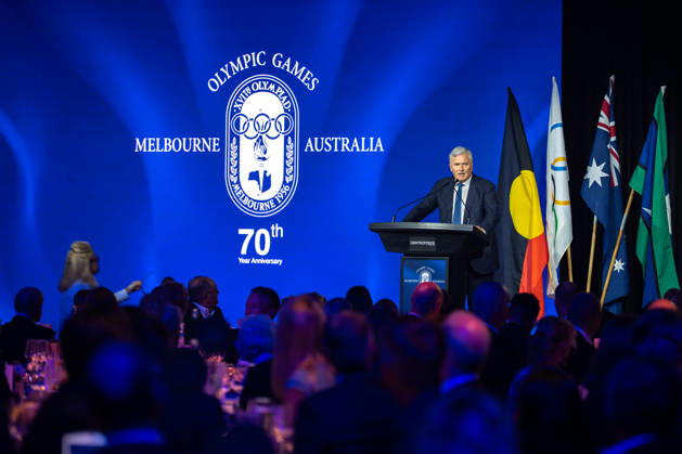 Olympic Games, Olympische Spiele, Olympia, OS ANNIVERSARY DINNER, President of the Australian Olympic Committee Ian Chesterman speaks at the 1956 Olympic Games 70th Anniversary Celebrations, in Melbourne, Wednesday, October 21, 2026. ( NO ARCHIVING MELBOURNE VICTORIA Australia  Copyright: xJayxKoglerx 20261022121977018902