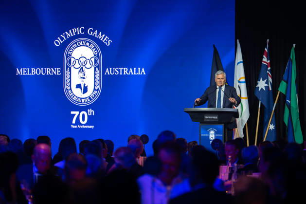 Olympic Games, Olympische Spiele, Olympia, OS ANNIVERSARY DINNER, President of the Australian Olympic Committee Ian Chesterman speaks at the 1956 Olympic Games 70th Anniversary Celebrations, in Melbourne, Wednesday, October 21, 2026. ( NO ARCHIVING MELBOURNE VICTORIA Australia  Copyright: xJayxKoglerx 20261022183097478957