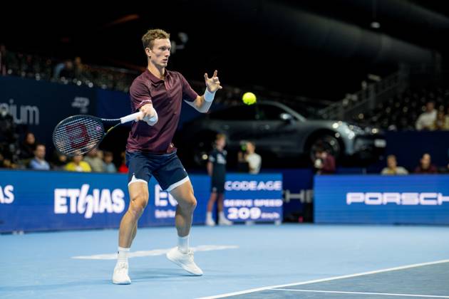 Jiri Lehecka of the Czech Republic pictured in action during the European Open ATP, Tennis Herren tennis tournament in Brussels, on Thursday 22 October. This year s edition of the tournament is taking place from 17 to 25 October JASPERxJACOBS  x190644506x