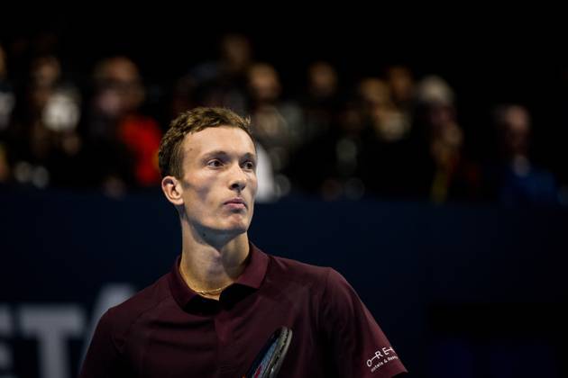 Jiri Lehecka of the Czech Republic pictured in action during the European Open ATP, Tennis Herren tennis tournament in Brussels, on Thursday 22 October. This year s edition of the tournament is taking place from 17 to 25 October JASPERxJACOBS  x190644603x