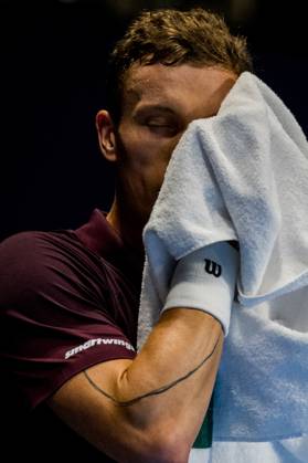 Jiri Lehecka of the Czech Republic pictured in action during the European Open ATP, Tennis Herren tennis tournament in Brussels, on Thursday 22 October. This year s edition of the tournament is taking place from 17 to 25 October JASPERxJACOBS  x190644625x