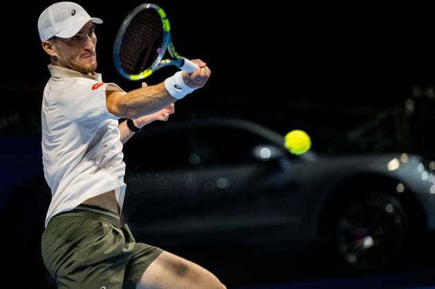 Raphael Collignon of Belgium pictured in action during the European Open ATP, Tennis Herren tennis tournament in Brussels, on Thursday 22 October. This year s edition of the tournament is taking place from 17 to 25 October JASPERxJACOBS  x190644702x