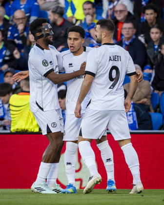 Getafe CF v FC Lugano - UEFA Conference League 2026 27 League Phase MD2 GETAFE, SPAIN - OCTOBER 22: Yanis Cimignani of FC Lugano (C) celebrates his goal with his teammates during the UEFA Conference League 2026 27 League Phase MD2 match between Getafe CF and FC Lugano at Estadio Coliseum on October 22, 2026 in Getafe, Spain. Madrid Estadio Coliseum Madrid Spain Copyright: xAlbertoxGardinx AGardin_20261022_Get_Lug_0024