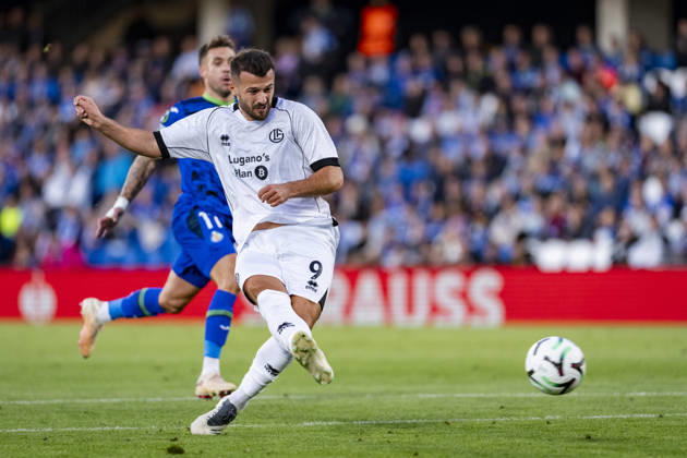 Getafe CF v FC Lugano - UEFA Conference League 2026 27 League Phase MD2 GETAFE, SPAIN - OCTOBER 22: Albian Ajeti of FC Lugano attempts a kick during the UEFA Conference League 2026 27 League Phase MD2 match between Getafe CF and FC Lugano at Estadio Coliseum on October 22, 2026 in Getafe, Spain. Madrid Estadio Coliseum Madrid Spain Copyright: xAlbertoxGardinx AGardin_20261022_Get_Lug_0057