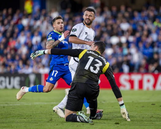 Getafe CF v FC Lugano - UEFA Conference League 2026 27 League Phase MD2 GETAFE, SPAIN - OCTOBER 22: Albian Ajeti of FC Lugano (C) celebrates his goal during the UEFA Conference League 2026 27 League Phase MD2 match between Getafe CF and FC Lugano at Estadio Coliseum on October 22, 2026 in Getafe, Spain. Madrid Estadio Coliseum Madrid Spain Copyright: xAlbertoxGardinx AGardin_20261022_Get_Lug_0059