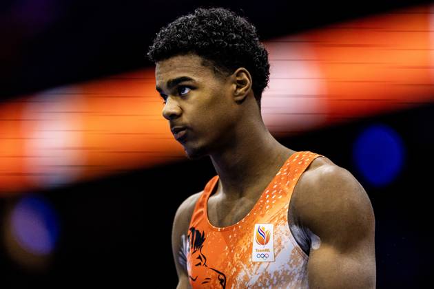 ROTTERDAM - Elijah Faverus (NED) during the All-Around final at the World Gymnastics Championships in Rotterdam Ahoy. IRIS VAN DEN BROEK ANP xVIxANPxSportx xxANPxIVx 573285392 originalFilename: 573285392.jpg